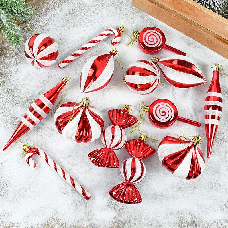 Vianočné červené a biele pruhované prívesky Walking Stick Candy Ball Lollips v tvare vianočné stromčeky Vianoce Dodávky večierkov