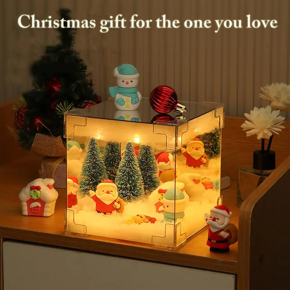 Vianočné ľahké zrkadlo a LED kocka lampa 3D Santa Claus Snowman strom vianočné svetlá DIY Vianočné ozdoby
