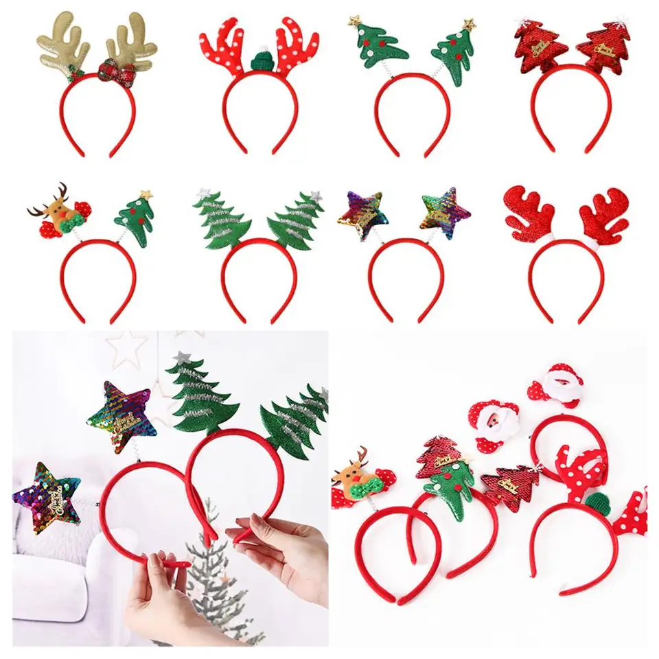 Vianočné šaty doplnky Festive vianočné čelenky pre ženy deti Reindeer partler Hoop obruč Santa pre párty pre deti