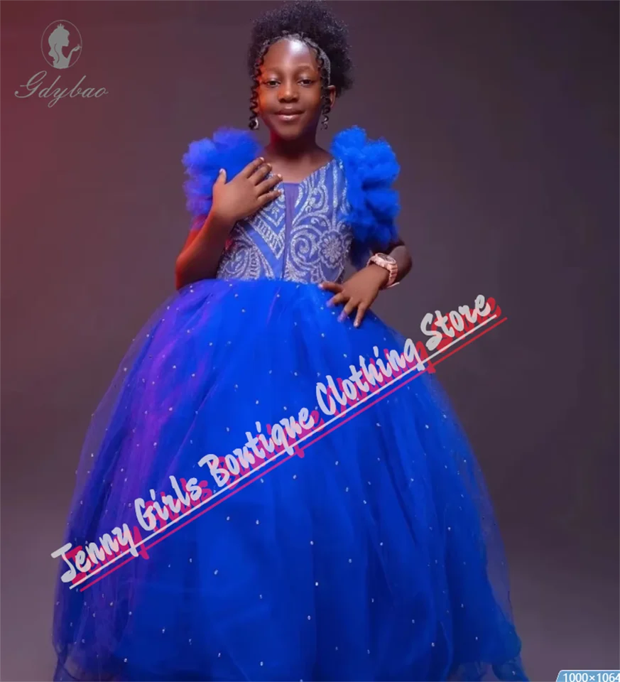 Vianočné šaty pre dievča Royal Blue Flower Girl Šaty Tylle Fluffy Party Prom Prom Birthday Birthday Prispôsobte svadobné kostýmy