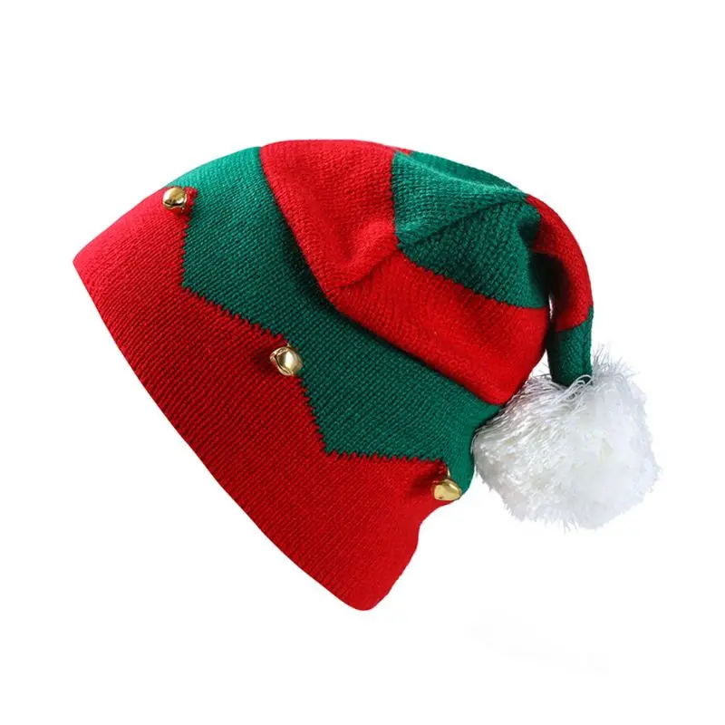 Vianočné škriatkové čiapky Beanie háčkovanie Zimné pletené zelené vlnité pruhy lebky pre deti 1-6 rokov kostým Cosplay