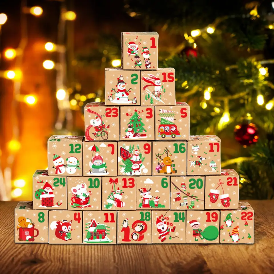 Vianočný adventný kalendár prázdne malé obalové ozdoby 24 dní odpočítavanie darčekovej skrinky pre cukrovinky Goody Treat Crafts Vianoce slávne