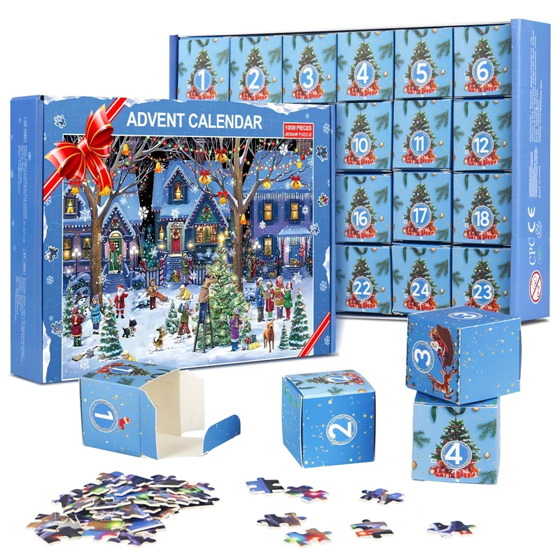 Vianočný adventný kalendár skladačky skladacie puzzle Vianoce odpočítavanie darček 24 dielov 1008 kusov skladacie hádanky darček pre deti a dospelých