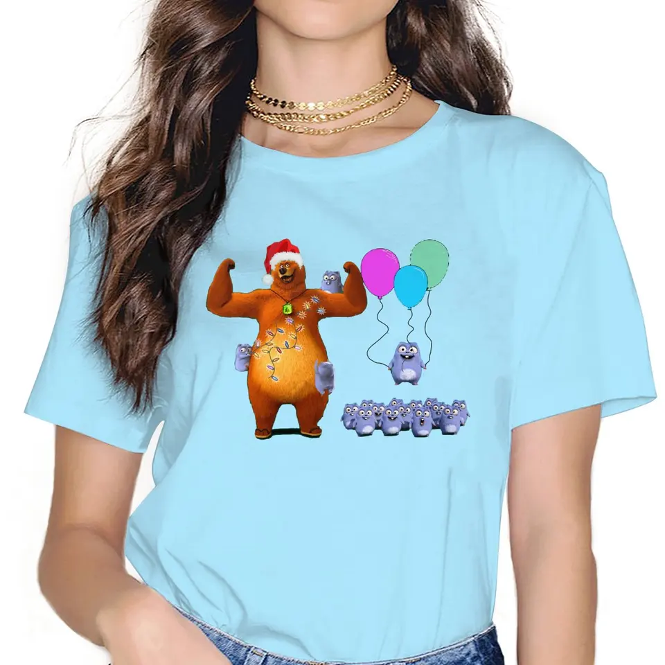 Vianočný balón Najnovšie tričká Grizzly a Lemmings Girl Tops Tops T tričko okrúhly krk Veľká veľkosť