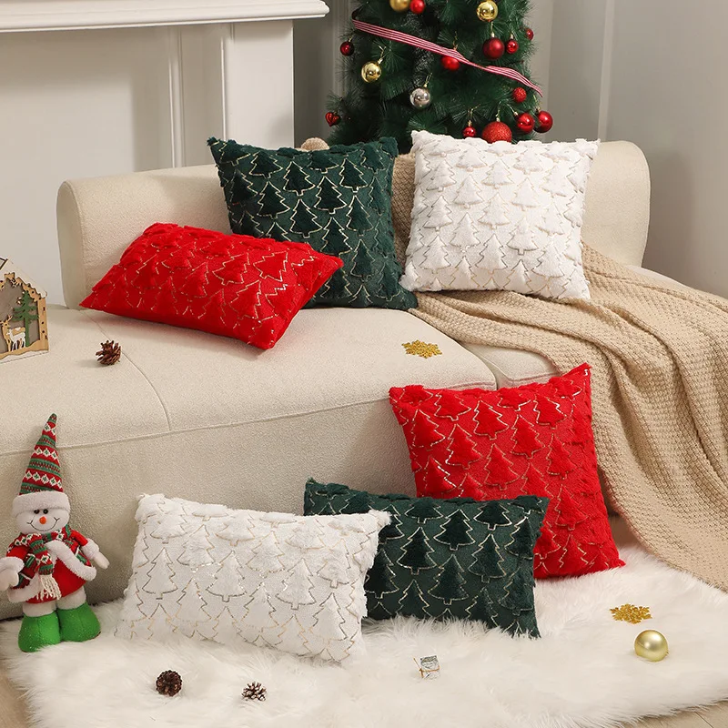 Vianočný borovicový vzor plyšového vankúša mäkký vankúšový kryt vankúšový obal ornament Party Domáca pohovka