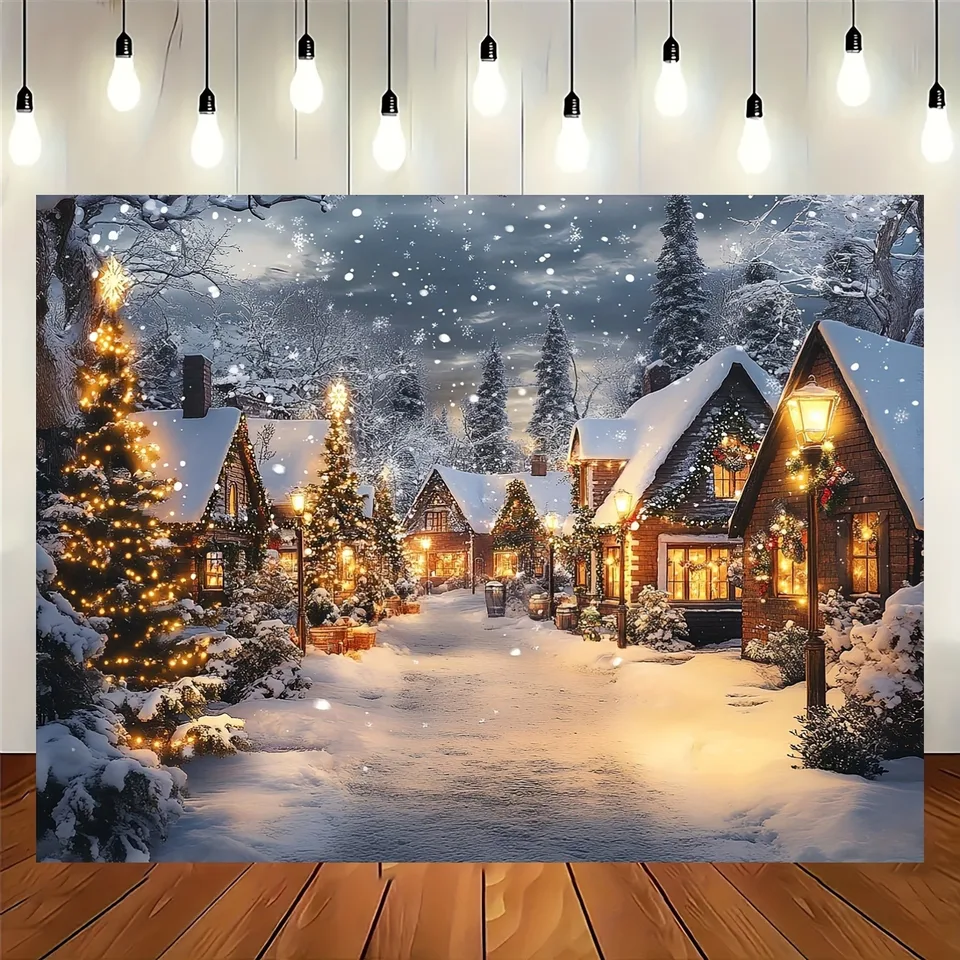 Vianočný deň dekorácie na večierok pozadie handrika zimné vianočné mesto Snow scéna tapiséria vhodná pre domáci vonku