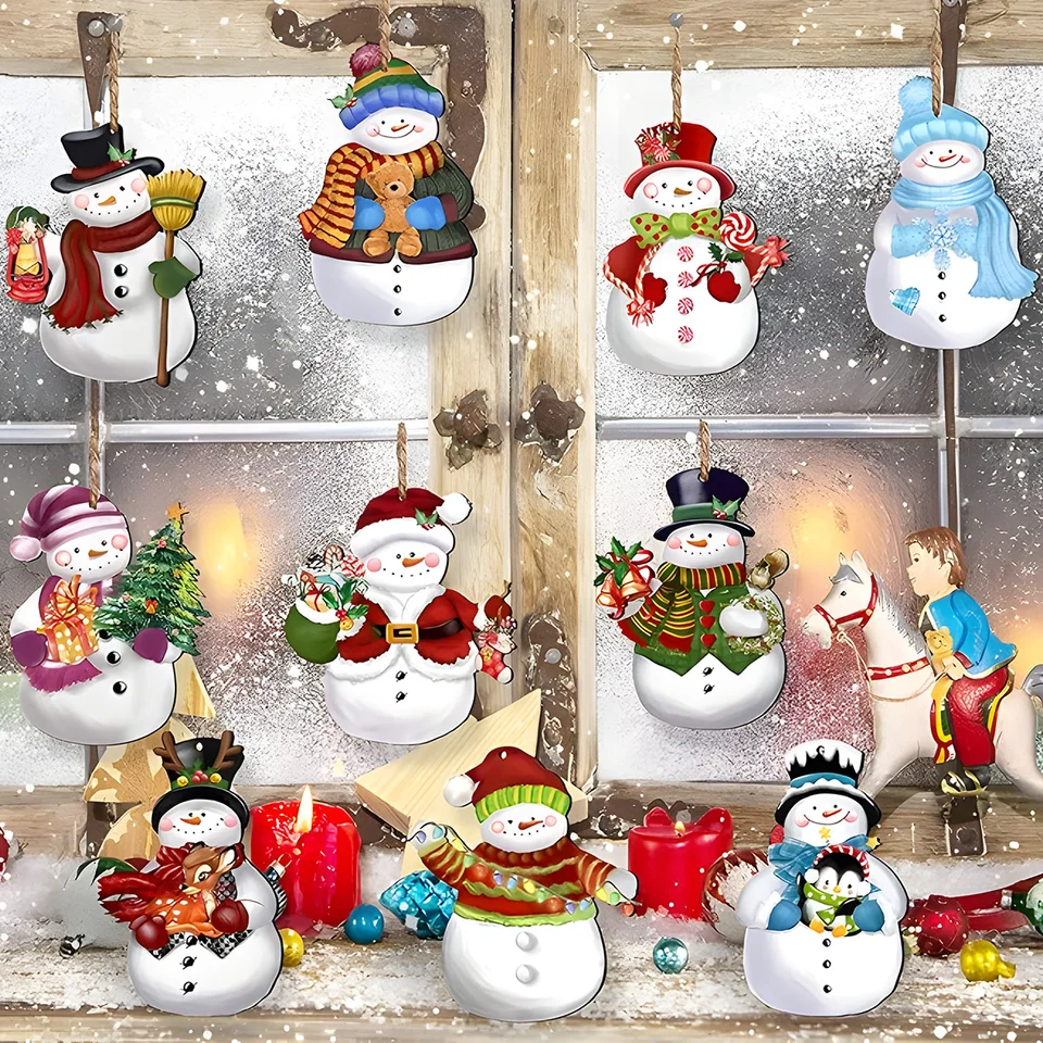 Vianočný drevený prívesok Veselé vianočné dekorácie pre dom 2024 Snowman Faseless Doll Wooden Vianočné ozdoby Nový rok darček 2025