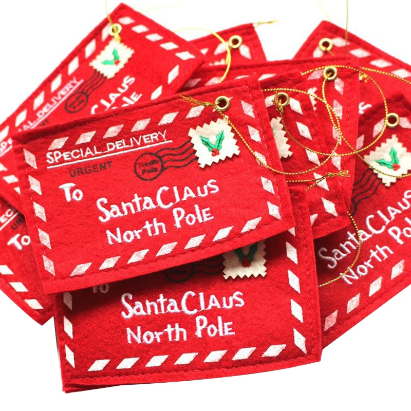 Vianočný list Candy taška pre Santa Claus Felt Envelope vyšíva vianočné stromčeky Ozdobia pre novoročné deti darček