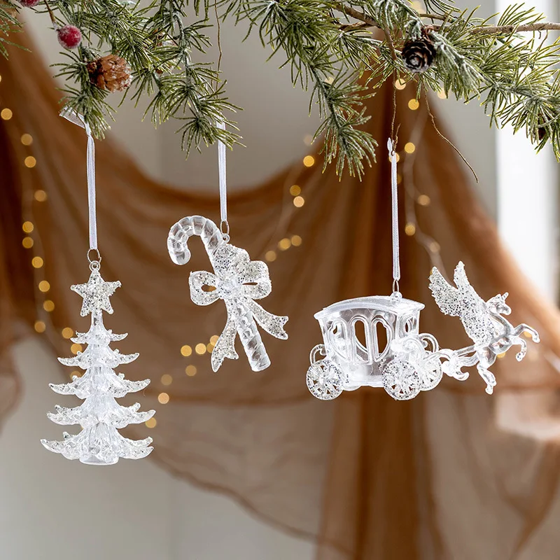 Vianočný stromček Transparentný akrylový vianočný stromček Snowflake Deer Angel Cane visí na vianočné dekorácie darček