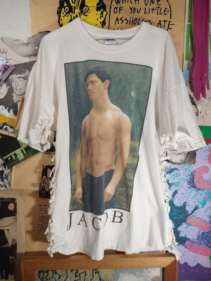 Viazaný okrajový bok vintage y2k Twilight Saga Jacob New Moon promo tričko sz l