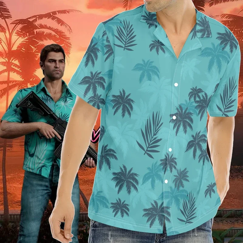 Vice mesto Tommy Cosplay kostýmy Bule Tričko Hawaiian Style Game GTA Uniforma Halloween Karneval Dressing for Men