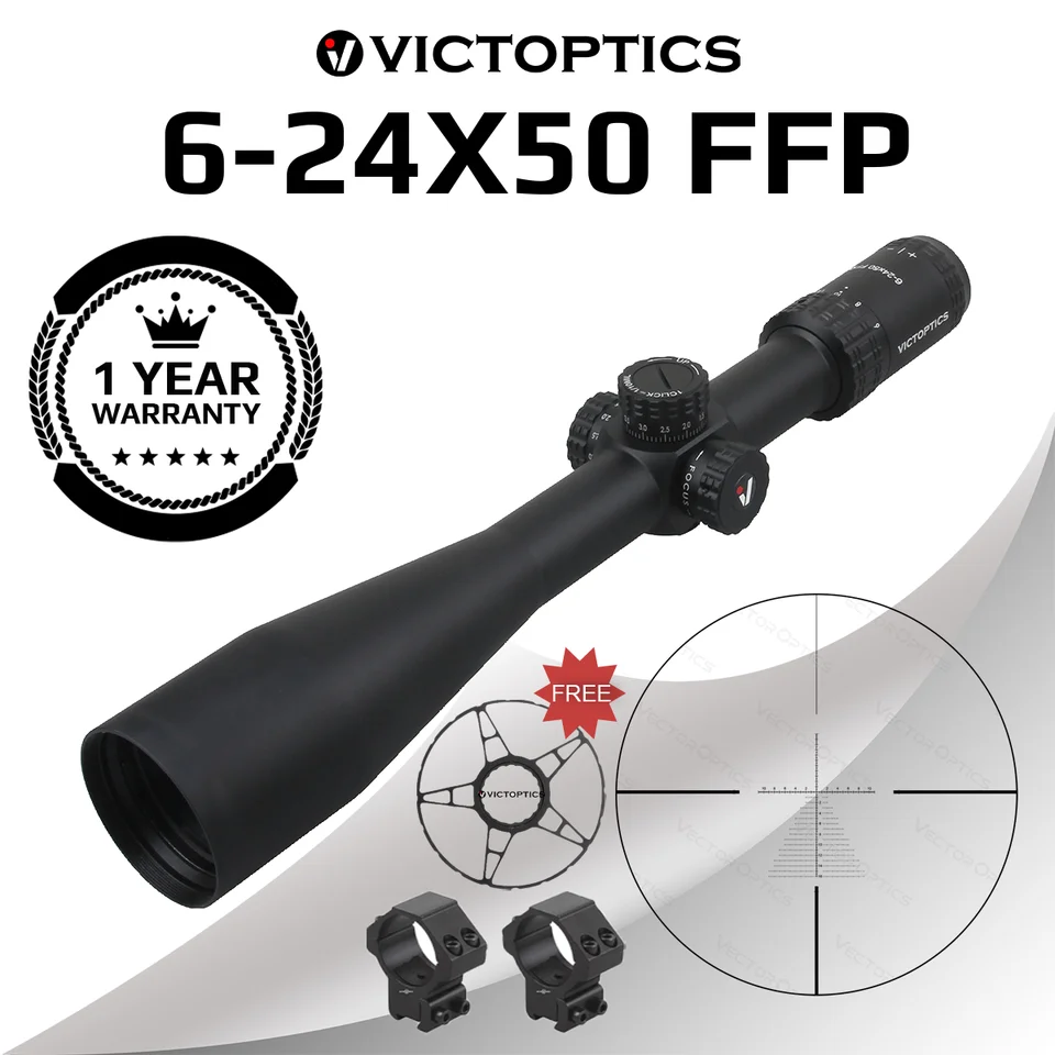 VictOptics S4 6-24x50 FFP Riflescope 1/10mil Nastavenie s vežovým zámkom sú široké pole pohľadu Fit Airsoft