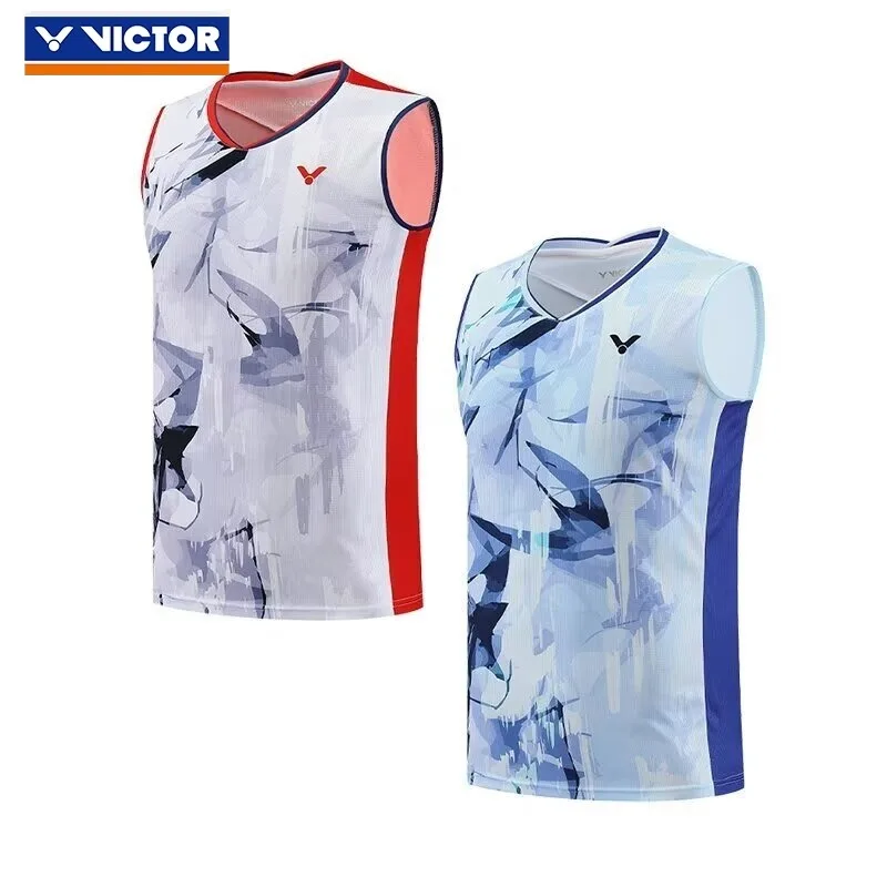Victor 2024 Nový bez rukávov Top s krátkym rukávom Tréning Priedušné tričko rýchle sušenie košele set bedminton oblečenie mužov Victor
