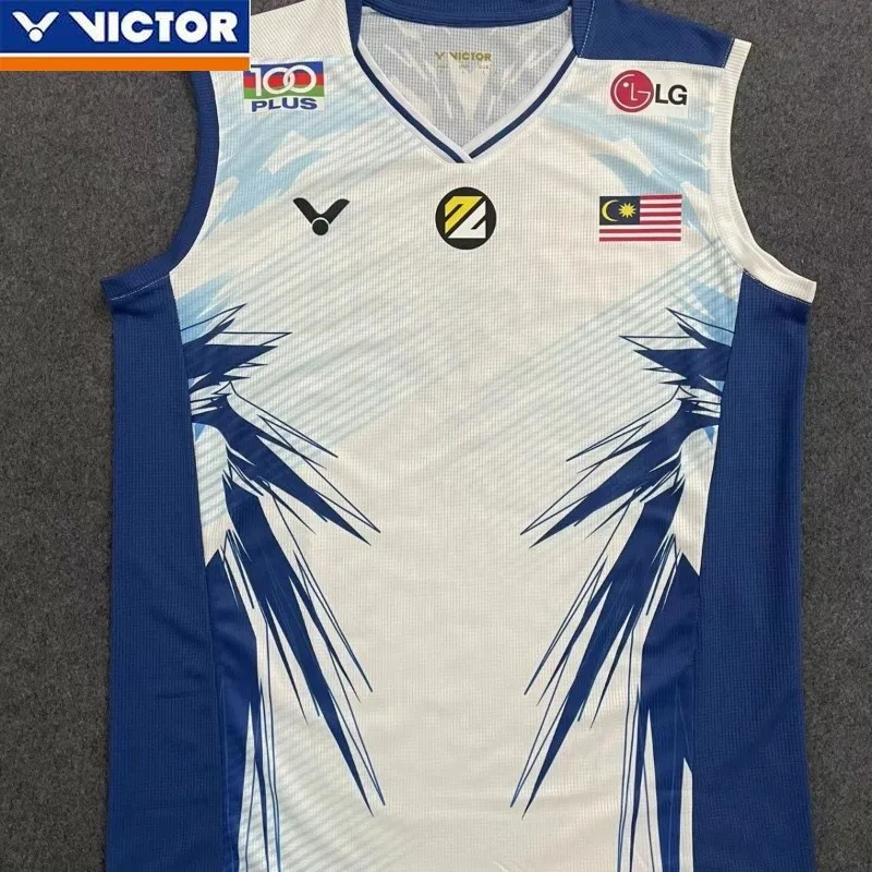 Victor 2024 Summer nových pánskych bedmintonských rúžov ​​športových rýchlosti Suring Pohodlné priedušné rukávy bez rukávov V-krk