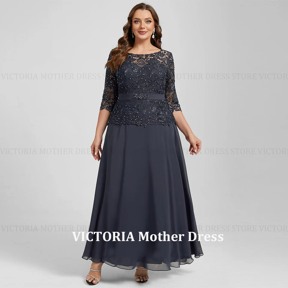 Victoria Prispôsobená vynikajúca plus veľkosť matky nevesty šaty A-Line Lace Svadobné hosťovské šaty korálky Formálne šaty