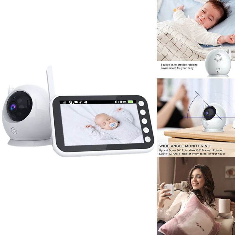 Video Baby Monitor, Baby Caregiver, 4,3 palca IPS Screen Screen Monitor detského fotoaparátu Ukľučanie výstrahy Kŕmenie ľahko použiteľné, zástrčka EÚ