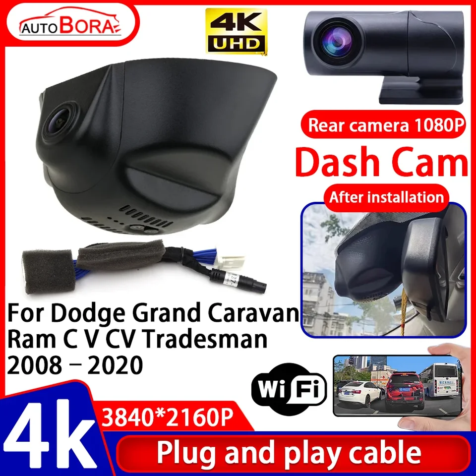 Video rekordér Night Visio 4K UHD Plug and Play DVR DVR Dash Camera pre Dodge Grand Caravan Ram CV CV Travesman 2008–2020