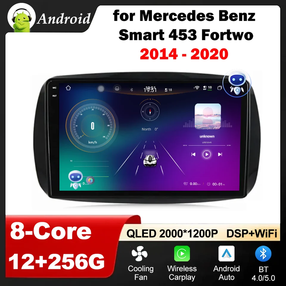 Video rádio Rádio Mulltmedia Player for Mercedes Benz Smart 453 Fortwo 2014 - 2020 GPS Android OS WiFi DSP Stereo BT 4G HD Screen Screen