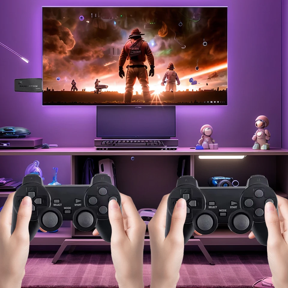Videohra tyčinky M8 Console Gamestick 2.4g Dual Wireless Controller Retro retro-stick HD výstup 10000+ 64G retro hra vianočné darčeky