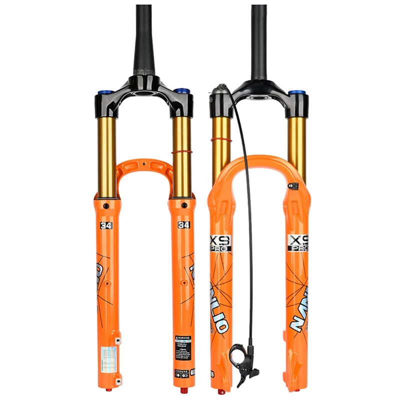 Vidlička na bicykli Nanlio X9 Pro 34mm Orange Air Oil Forks Works 140 mm Precestu za 27,5 29 