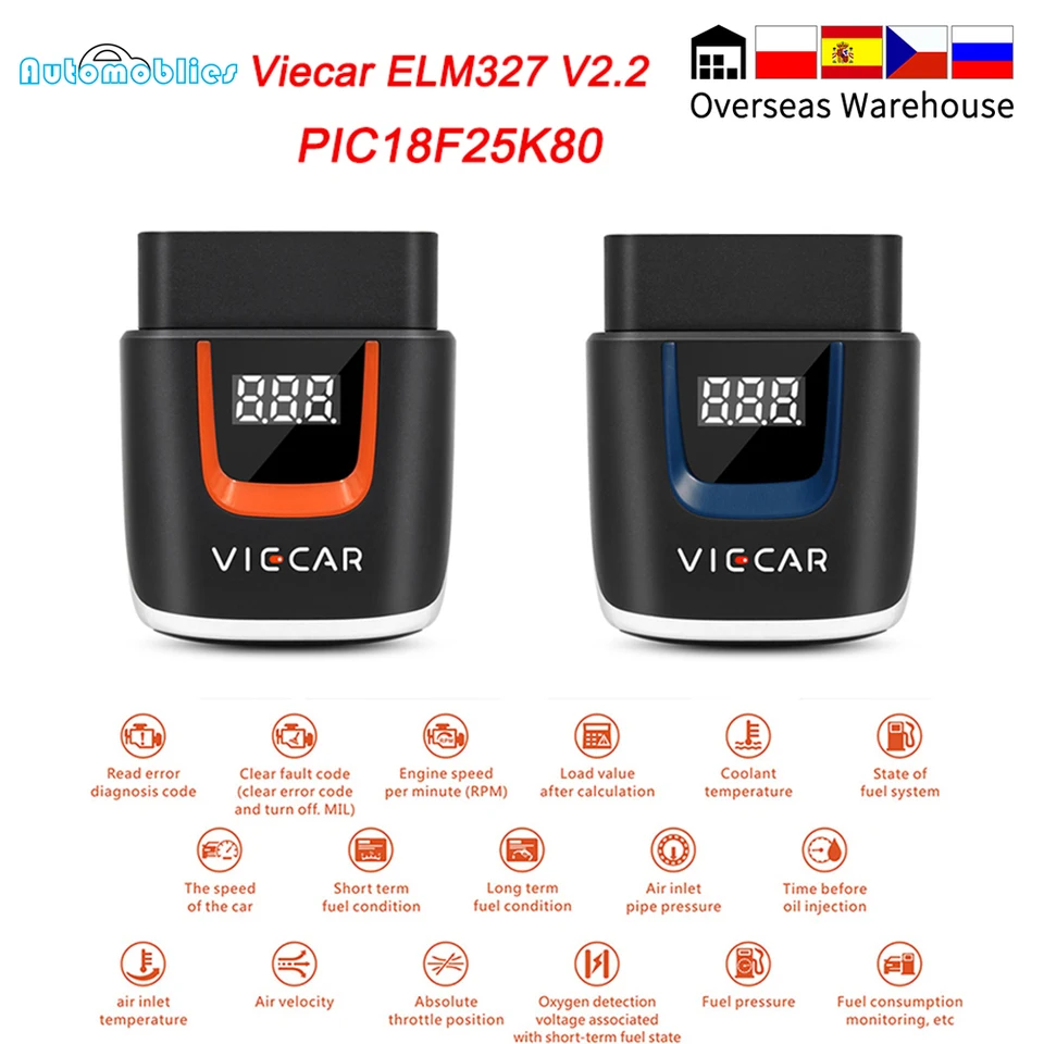 Vieecar ELM327 V2.2 Wireless BT4.0 PIC18F25K80 OBD2 WiFi Scanner ODB2 ELM 327 pre Android/IOS OBD 2 OBD2 Diagnostický automatický nástroj