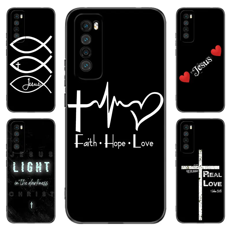 Viera kresťanský Ježiš čierny telefón pre huawei nova 5 7 10 Pro 6 9 SE Y70 plus 4 5i 7i 8i cti y5p y6p y6s y7a y7p y8p