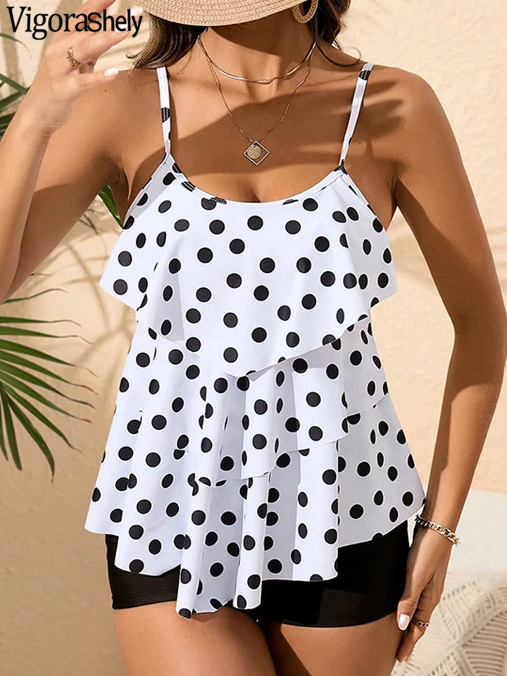 Vigoreshely Sexy 2025 Print Ruffle Tankini Set Ženy pripútané push Up Swimsuit Beach Letné plavky brazílske dámske plavky