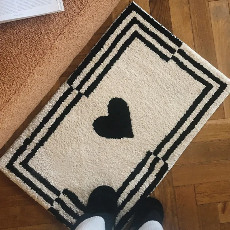 Vikama Nordic Style Láska Imitácia Cashmere Kúpeľňa nekĺzavá matá čierna a biela roztomilá kúpeľňa mäkká absorpčná noha rohož