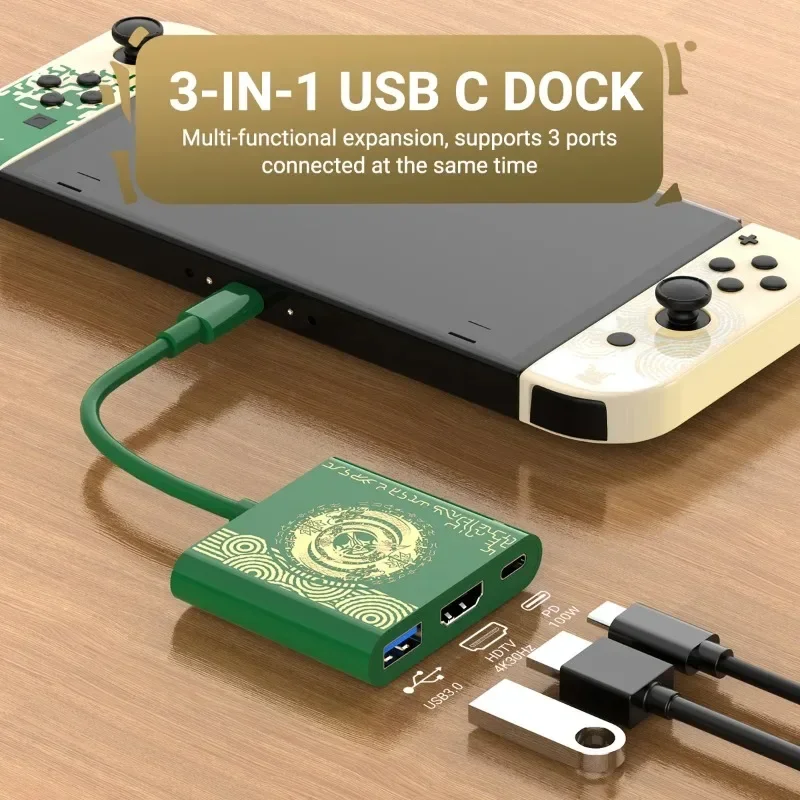 Vikefon 4K HDTV USB 3.0 port a USB C nabíjanie cestovného doku 100W PD PATING pre Nintendo Switch/Nintendo Switch OLED MODEL
