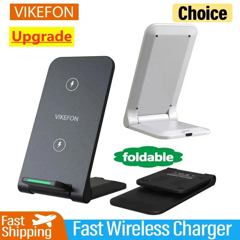 Vikefon Dual Coil Wireless Stand Pad pre iPhone15 14 Pro Max Samsung S23 S22 Qi Rýchle nabíjanie Dock Station Phone Držiteľ telefónu