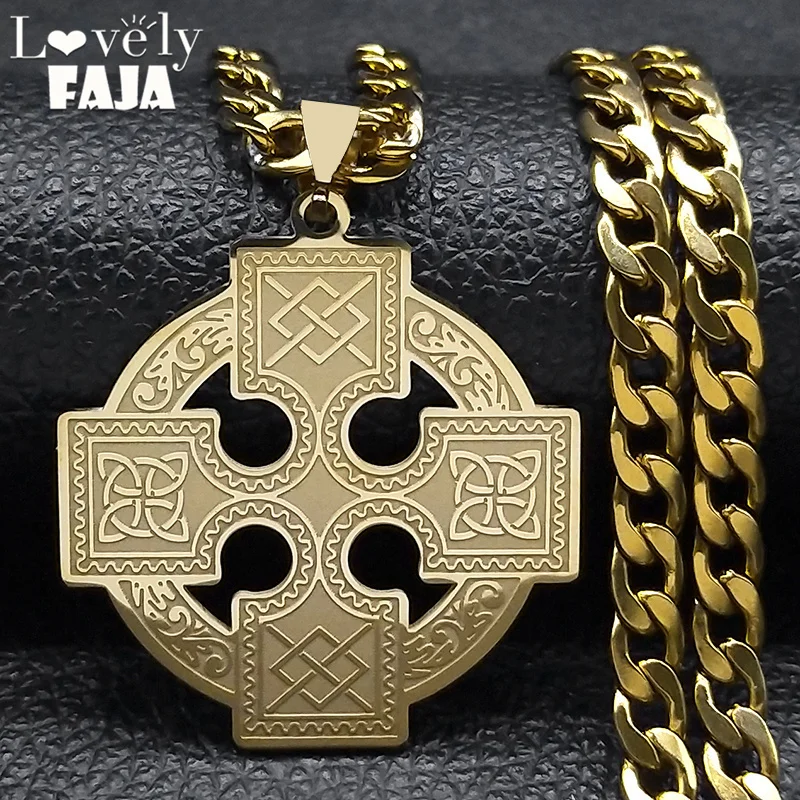 Viking kríž čarodejnice keltský írsky náhrdelník uzol pre ženy mužov z nehrdzavejúcej ocele Zlato farba amulet prívesok Náhrdelníky šperky N3008GD