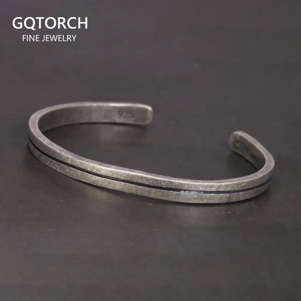 Viking náramok 925 Sterling Silver Men's Dámsky vintage ručne vyrábaný náramok Jednoduchý klasický jemný šperk Open Cuff Bangle