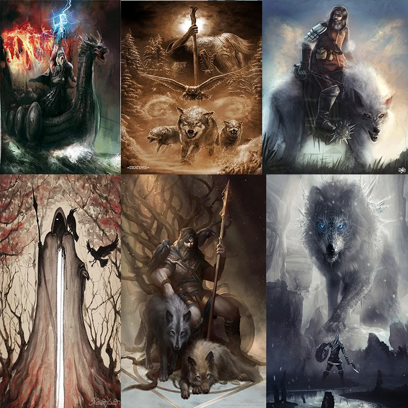 Viking tapisérie Odin's Crow Ancient Rune Dragon Totem Nordic Mythology Tapestry Nordic Rune Wall zavesenie gotická miestnosť zvyčajná