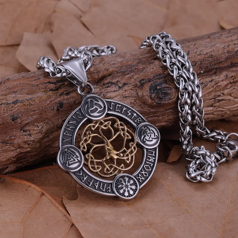 Vikings keltský uzol Trinity Compass symbol náhrdelník mužský muži z nehrdzavejúcej ocele zmiešané zlaté farby Škandinávia prívesok šperky