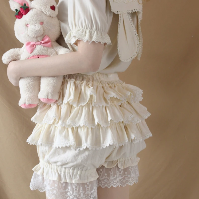 Viktoriánska gotická lolita bezpečnostná šortky Ženy Sladké čipky z bavlny odstupňované spodné prádlo Krátke nohavice Dievčatá vintage kawaii kvety