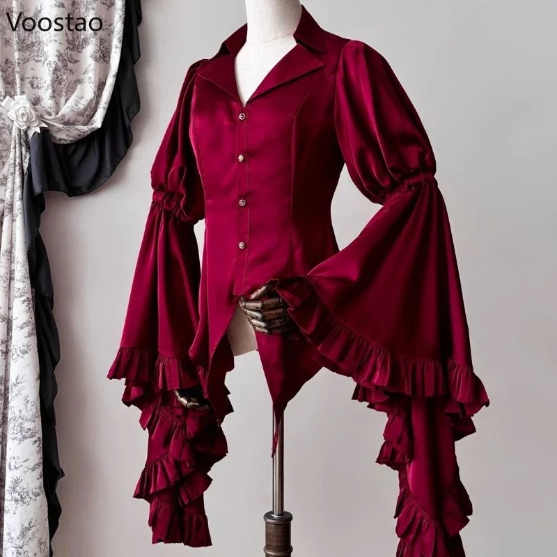 Viktoriánske vinobranie lolita košele Príležitostné ženy Elegantné gotické flarové rukávy blúzky sladké ženy y2k estetické retro topy blusas