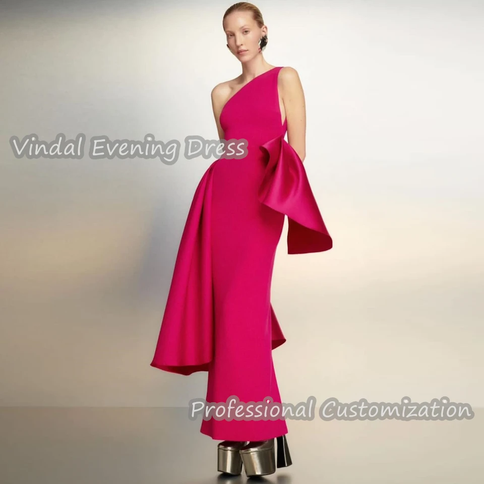 Vindal Evening Dress Jedno rameno členok dĺžka rovná satén Sexy vstavaná podprsenka Elegantná bez rukávov Saudská Arábia pre ženu 2024