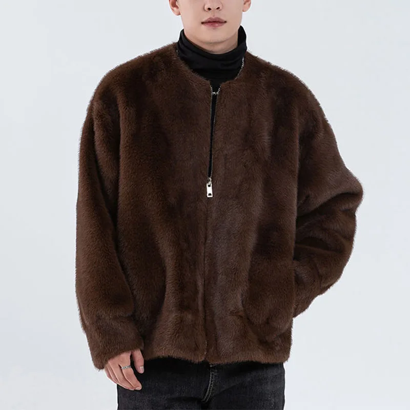Vinobranie norok s kabátom Cast Cast Cast Castve Coats Loose Zustávaný muži Zimné módne zips zips wardigans O-krk tepelná kožušinová bunda