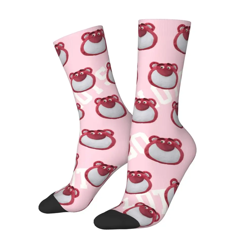 Vinobranie roztomilé medvedie pánske kompresné ponožky unisex Disney Toy Story Story Lotso Harajuku plynulé tlačené novinky Crew Sock