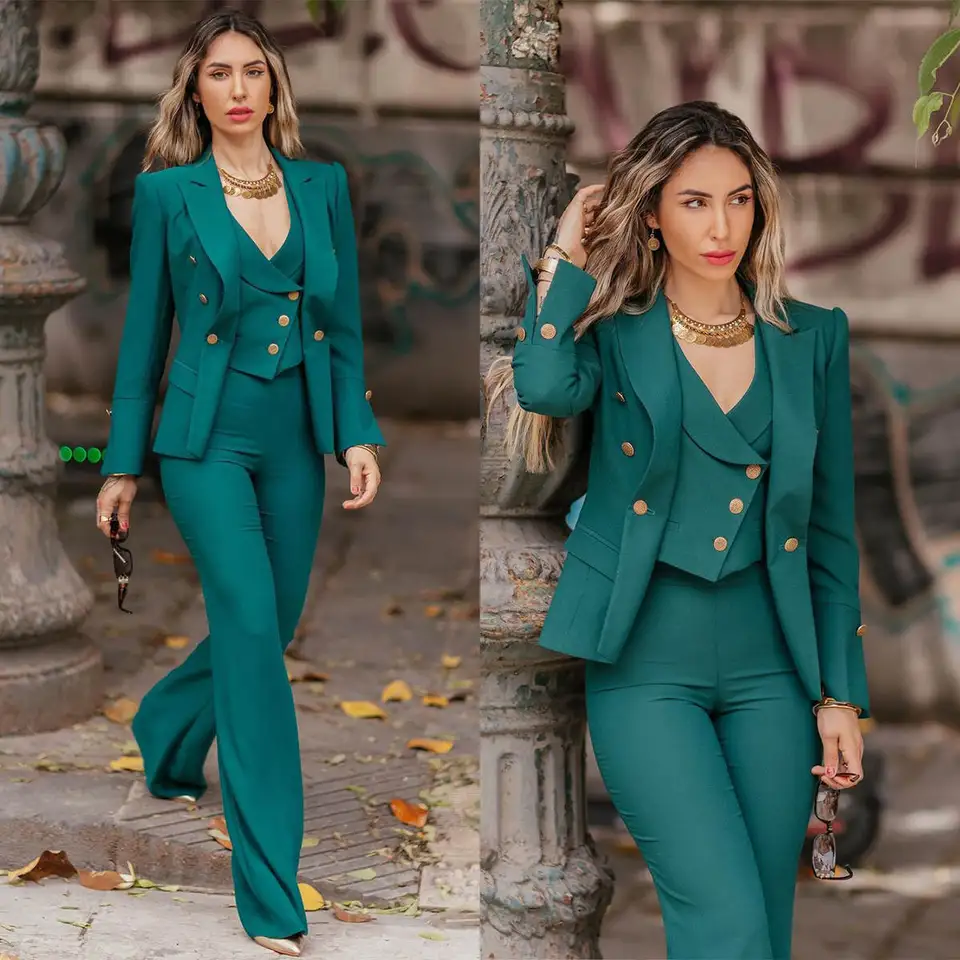 Vintage 3 kusy Žena vyhovuje elegantné vrchol klopu Slim Fit Office Lady Bunda Pants Female Custom Made Set