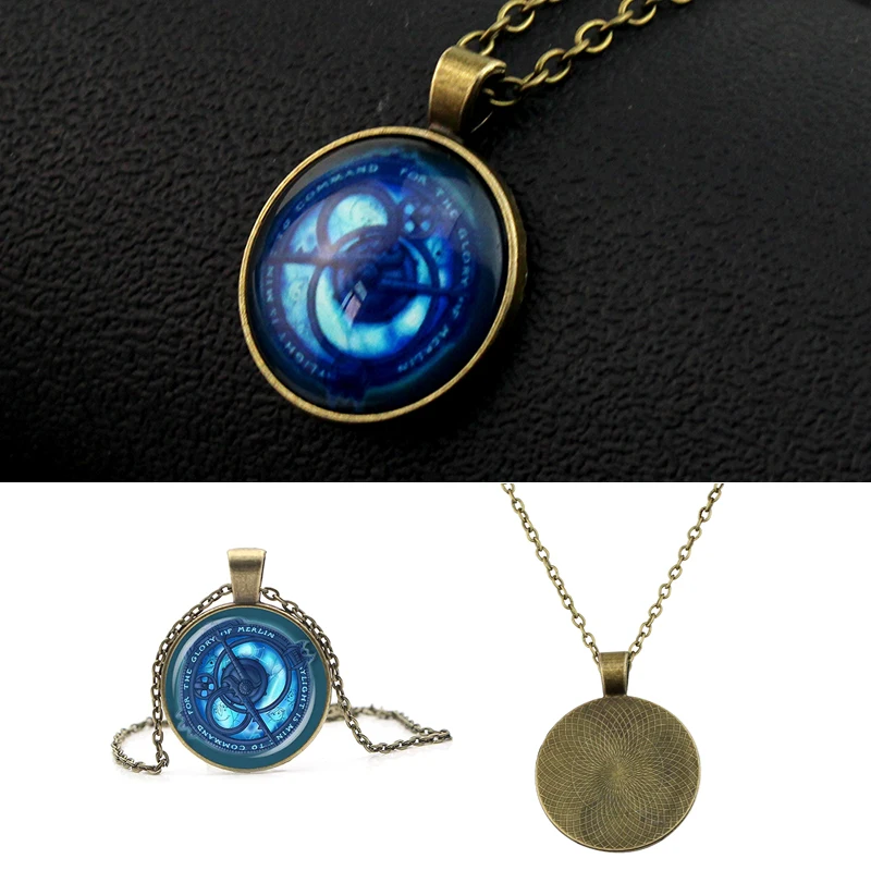 Vintage Amulet TrollHunters prívesok náhrdelník hračky šperky bronzová farebná reťazec modrý kryštál pre deti