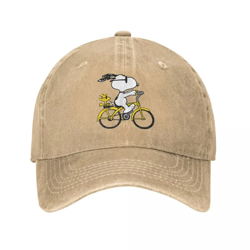 Vintage arašidy Snoopy & Woodstock Riding Bike Baseball Cap Men zúfalí umytý Snapback klobúk vonkajšie letné darčekové klobúky čiapka