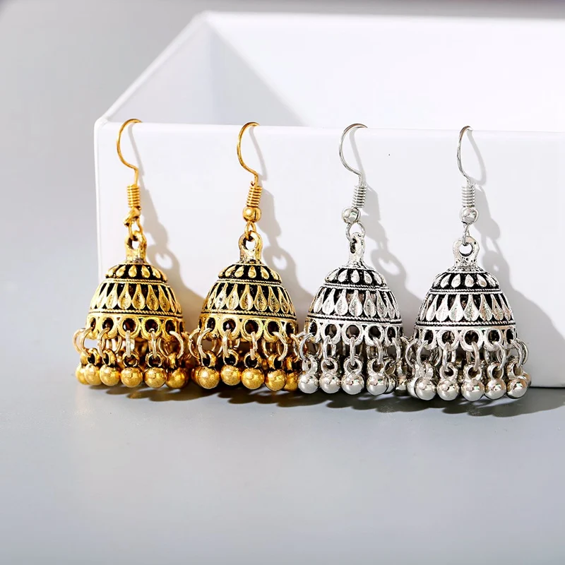 Vintage boho zvony vyrezávané strapce indické náušnice jhumka pre ženy tibetské šperky retro svadobné náušnice