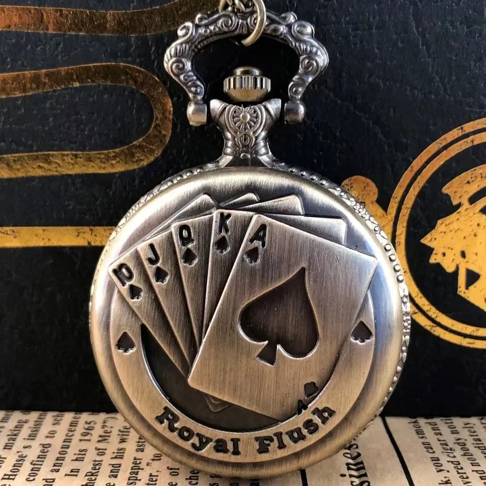 Vintage bronzový poker karikatúra Quartz Pocket Watch The Best Darček pre deti a ženy