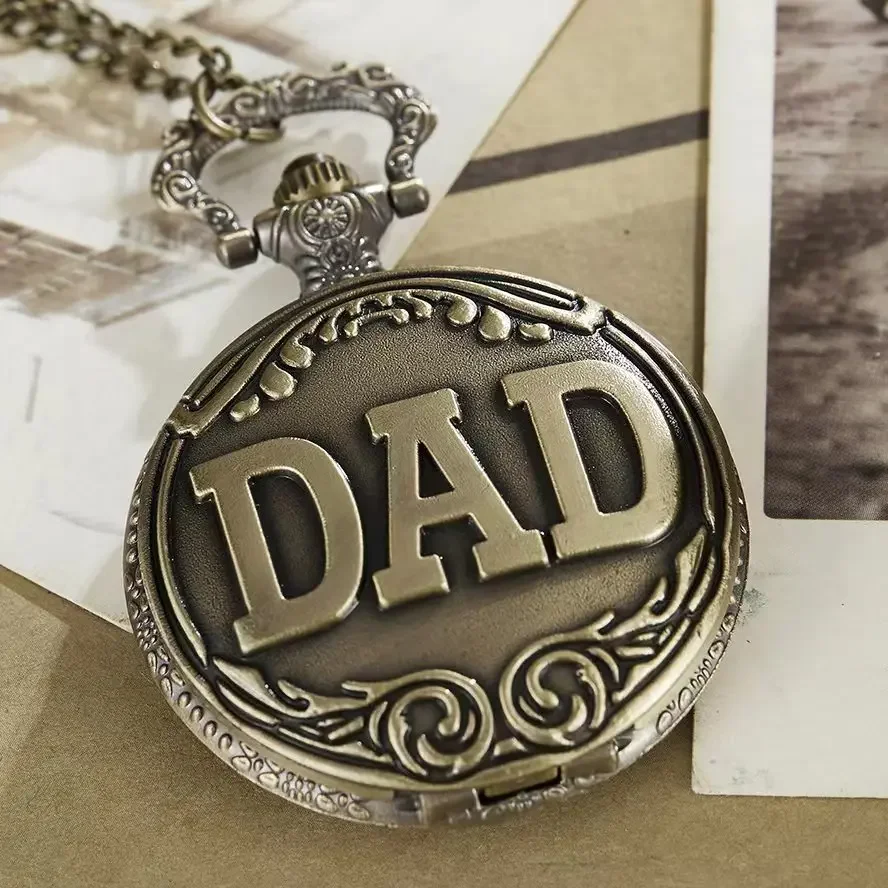 Vintage bronzový rezbársky otec Fashion Quartz Pocket Watch Dajte otcovi najlepšiu prívesnú zbierku darčekov