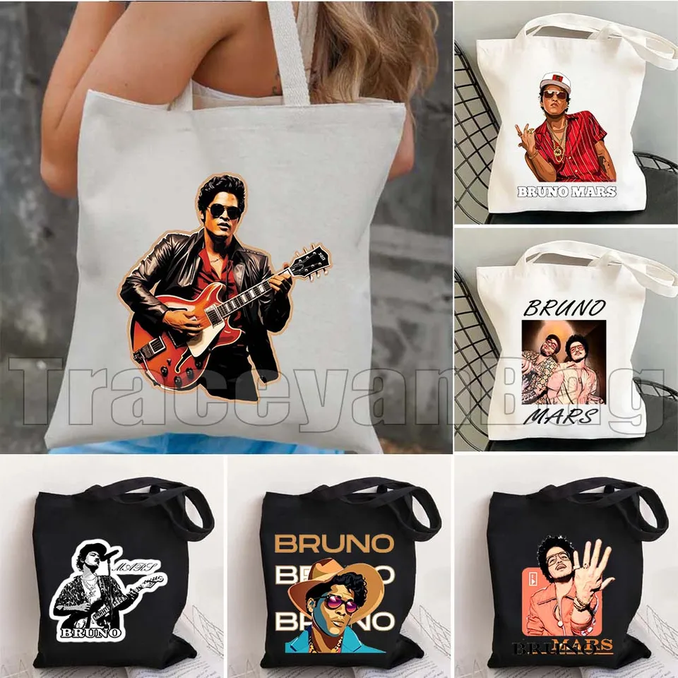 Vintage Bruno Mars Portrét Live the Moment Rock 'n' Roll Time Traveller Canvas Tote Bag Shopper Shopper Nad