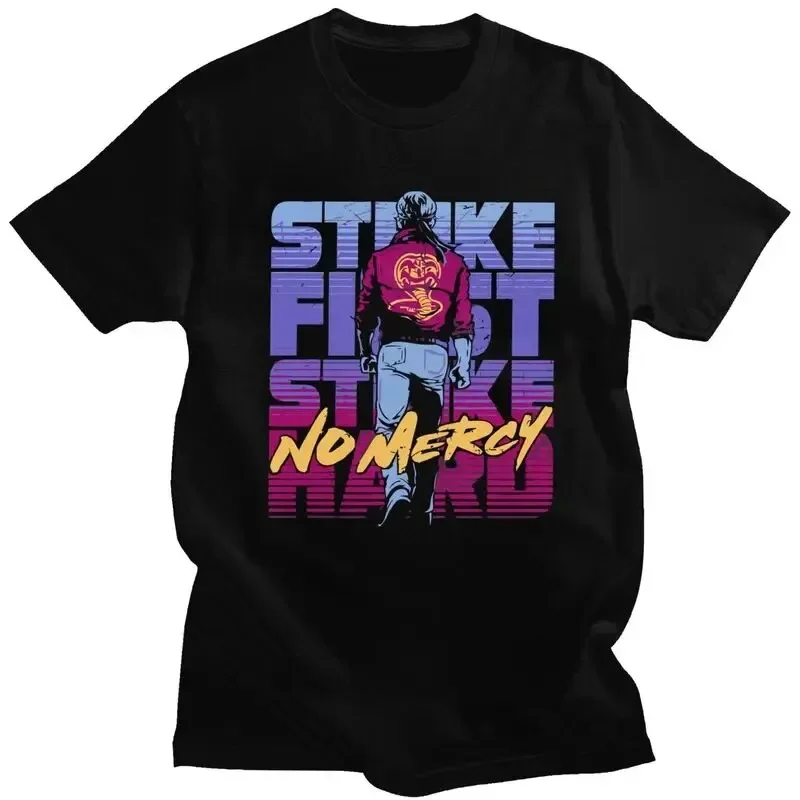 Vintage Cobra Kai T tričká tričko Tshirt Unikátne odpalisko s krátkym rukávom Karate Kid Strike First Strike Hard No Mercy Tops Ropa hombre