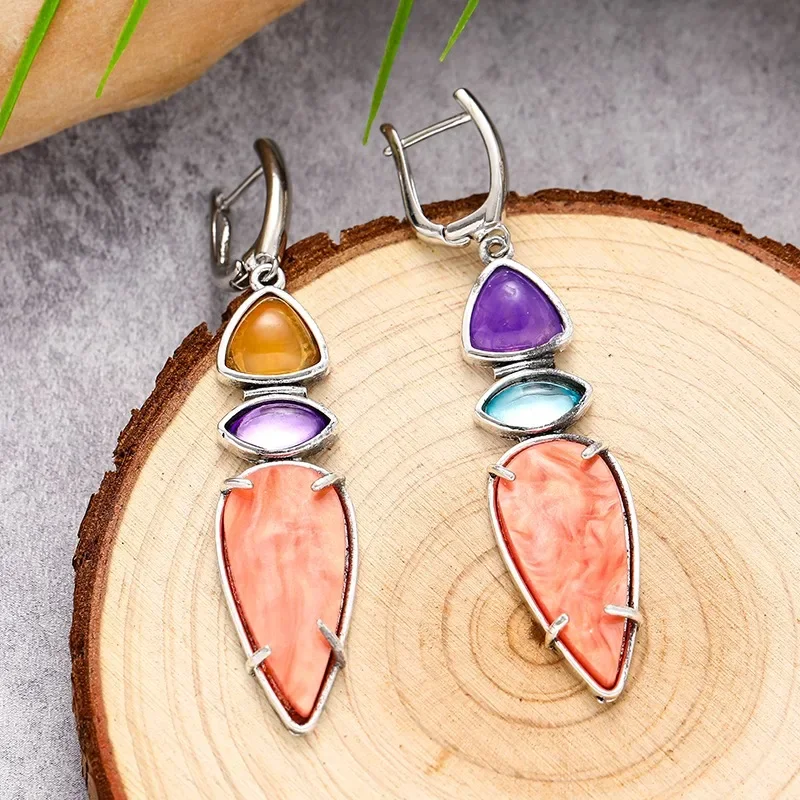 Vintage Design Oval Droplet Geometria žltý oranžový kameň kvapk