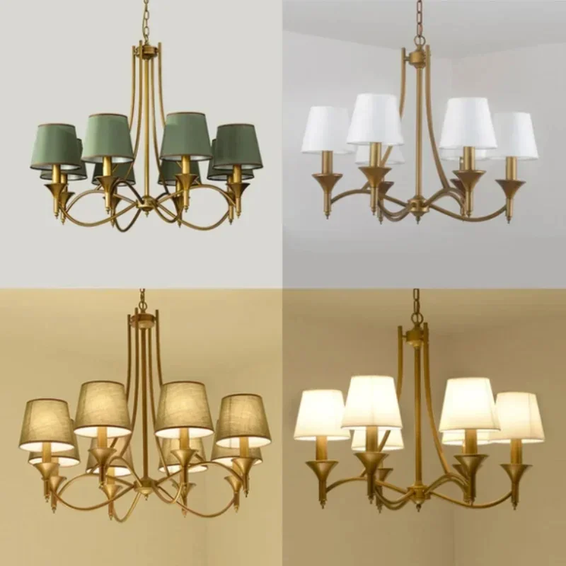 Vintage domáce osvetlenie lustre v interiéri spálne svetlo šedo zelená látka lampa meďnatého lustru E14 110-240V