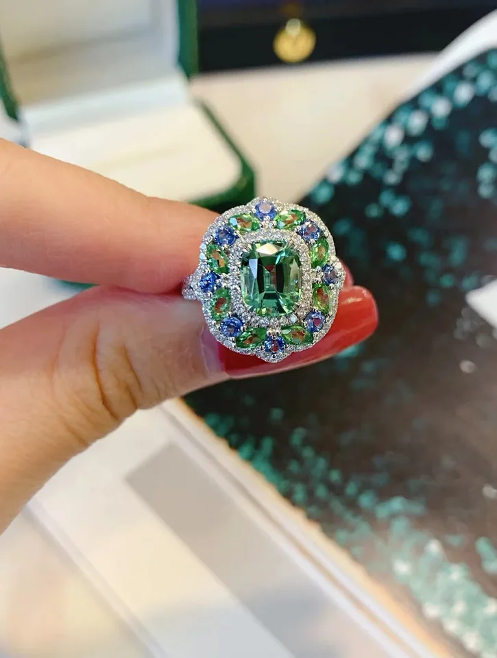 Vintage Emerald Diamond Ring 100% Real 925 Sterling Silver Party Svadobné prstene Rings for Women Men